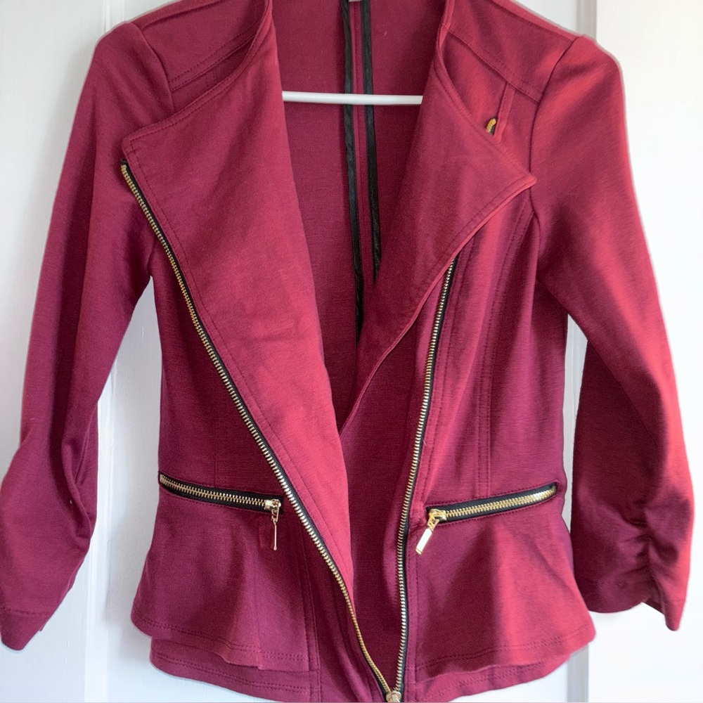 Charlotte Russe Burgundy asymmetrical hip up jacket SZ XS